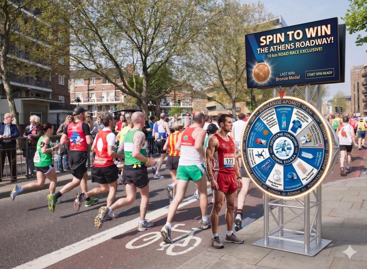 Branded wheel at the Athens road race